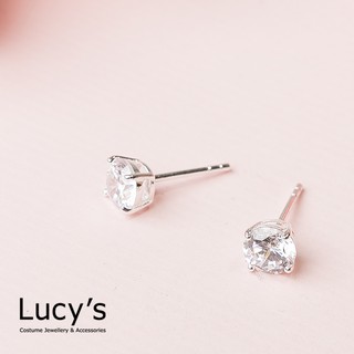 Lucy's 925純銀 氣質簡約單鑽鋯石耳環-0.6cm (30547)