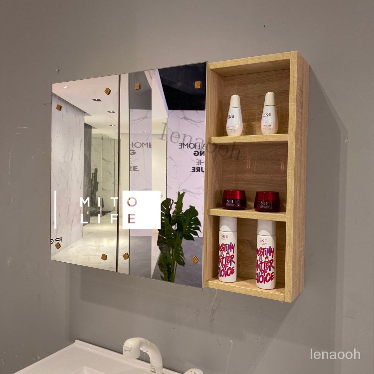 《現貨免運 新品上市》70-120北歐簡約洗手間現代浴室鏡衛生間實木鏡櫃置物格弔櫃鏡子箱