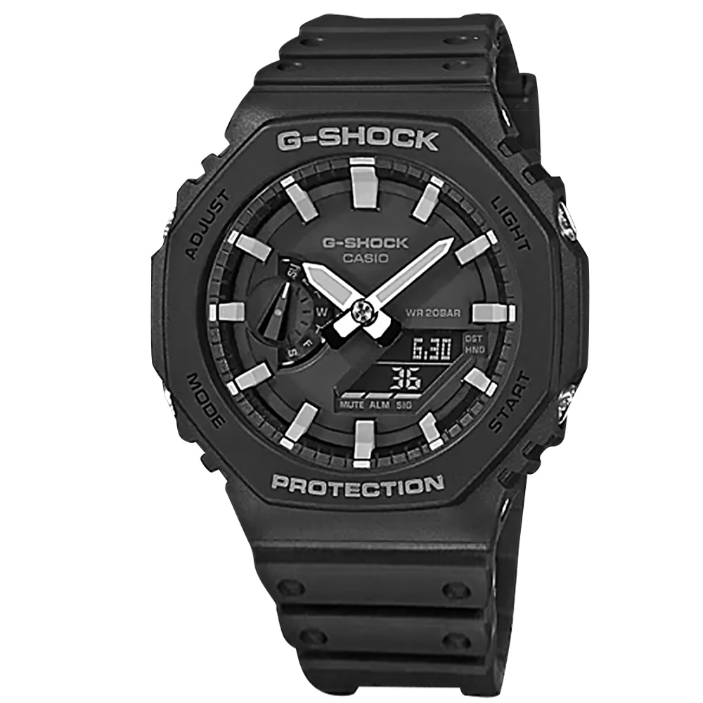 G-SHOCK CASIO / 卡西歐 八角型 雙顯 防水 橡膠手錶 黑色 / GA-2100-1A / 45mm