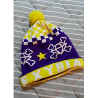 冬天。紫配黃可愛造型毛帽