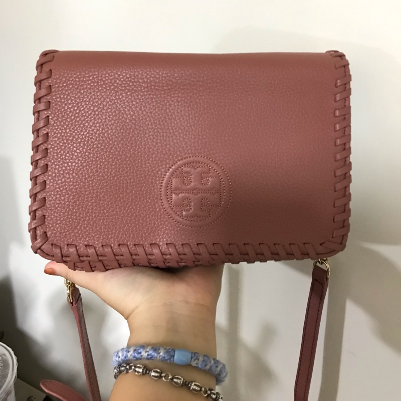 Tory Burch 素面編織鏈條包 可放長夾 乾燥玫瑰色