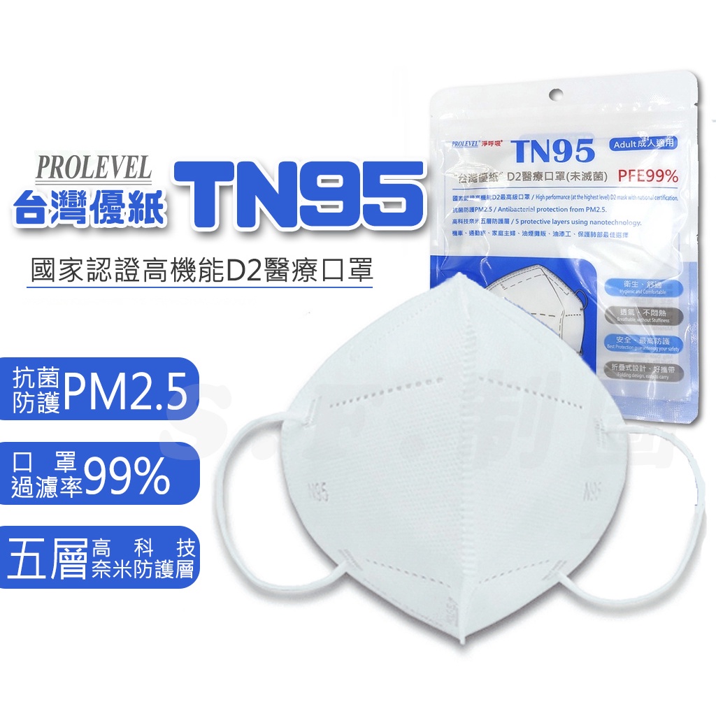 【驚安の百貨】⚡火速出貨 台灣優紙TN95　D2 成人防護口罩 (單片獨立包裝)
