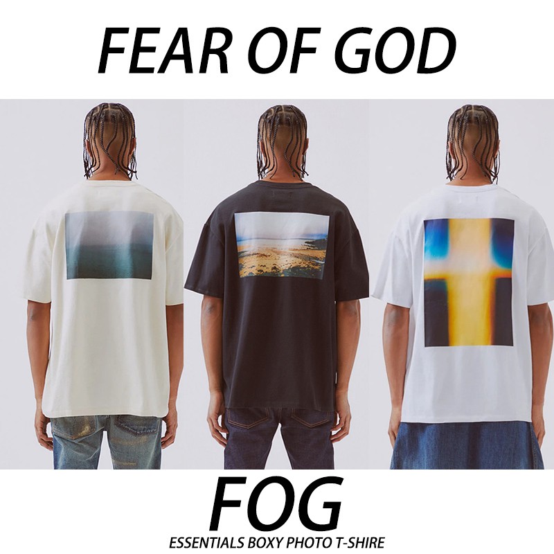 全新限量免運FOG FEAR OF GOD ESSENTIALS BOXY PHOTO加州限定相片米白印花FOG短袖T