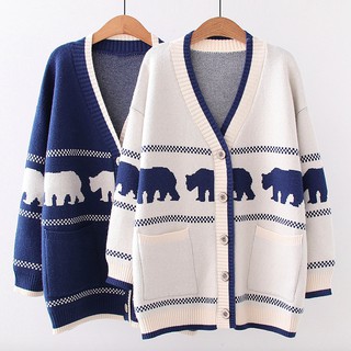 SUPER COLOR 韓版極愛熊精緻柔軟毛衣針織外套/罩衫