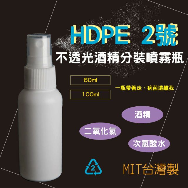 &lt;台灣現貨&gt; 台灣製造 HDPE 2號 噴瓶 60ml &amp; 100ml 不透光塑膠噴霧瓶 分裝瓶 按壓分裝瓶