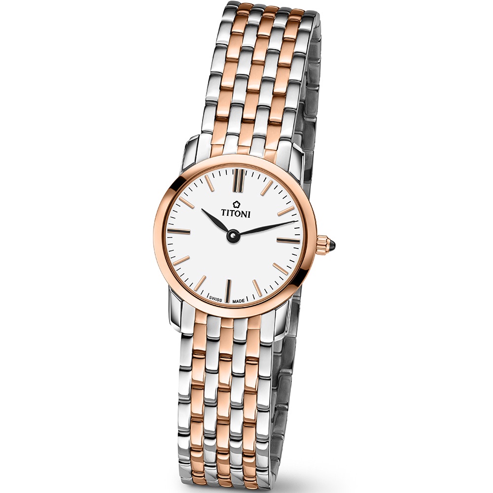 TITONI 梅花 (TQ 42918 SRG-583) 纖薄系列 石英腕錶 -雙色 / 24.5mm