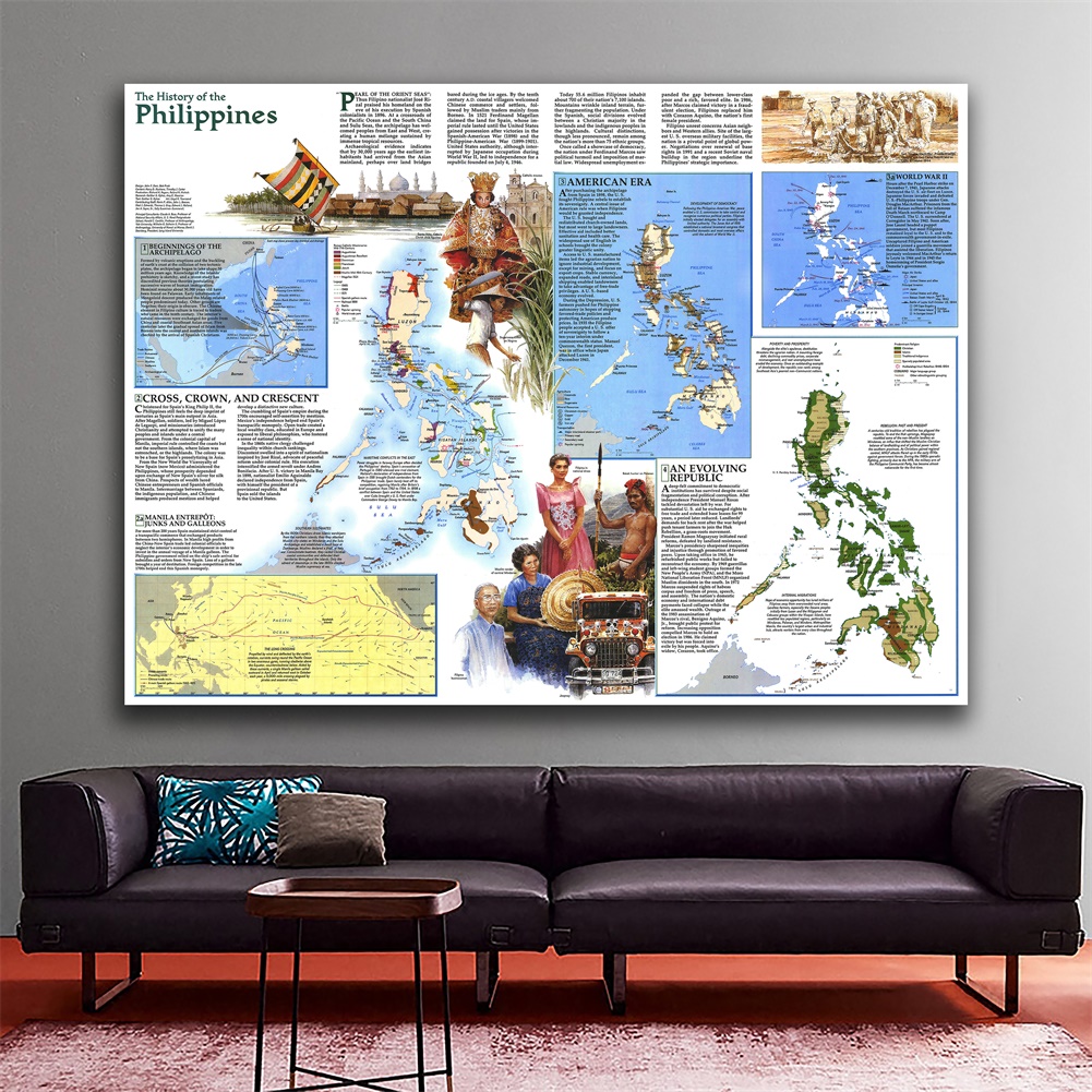 【現貨】菲律賓地圖--大亞洲東南地圖海報印刷壁掛藝術菲律賓歷史地圖牆飾