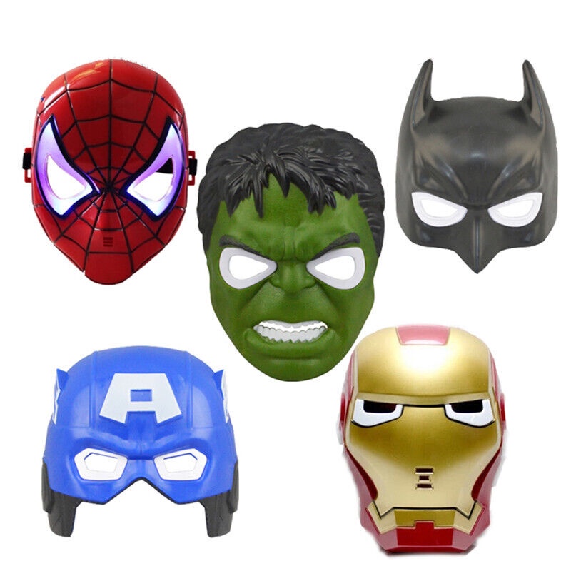 復仇者聯盟超級英雄綠巨人浩克、蝙蝠俠、蜘蛛俠、美國隊長、鋼鐵俠、人物LED發光燈光面具 角色扮演玩具生日禮物