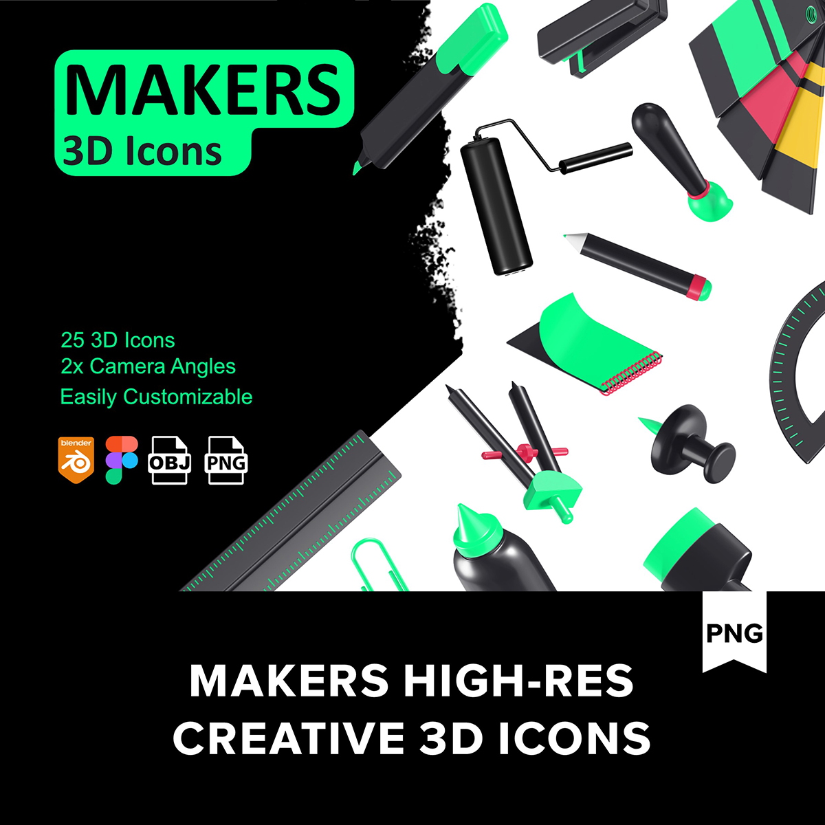 25款創意3D辦公文具Icon圖標PNG免扣圖片設計素材.L2020092103