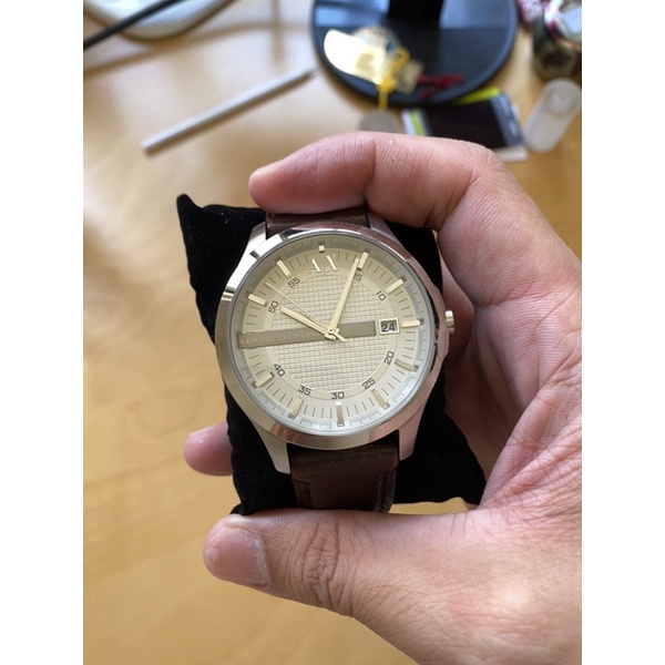 Armani Exchange (ax2100)白色經典 皮革 格紋 氣質 紳士男錶