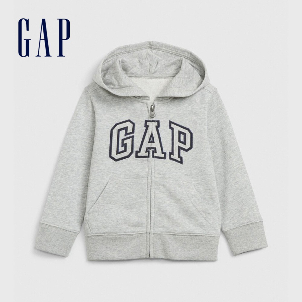 Gap 男幼童裝 Logo刷毛舒適連帽外套 碳素軟磨系列-淺灰色(600533)
