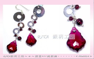 925純銀耳環．施華洛世奇SWAROVSKI水晶．巴洛克葉圓舞曲．酒紅色【贈禮盒】客製化耳夾無耳洞耳環生日禮物．銀玥工坊