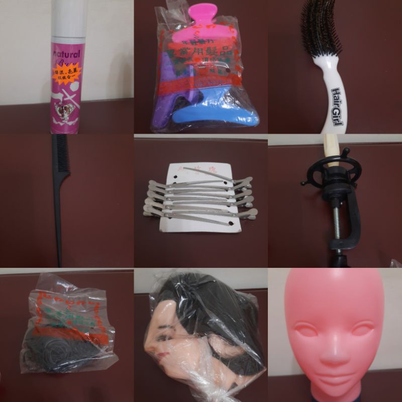 美髮用具（橡皮筋、U型夾、玫瑰夾、S梳、刮梳、人頭）