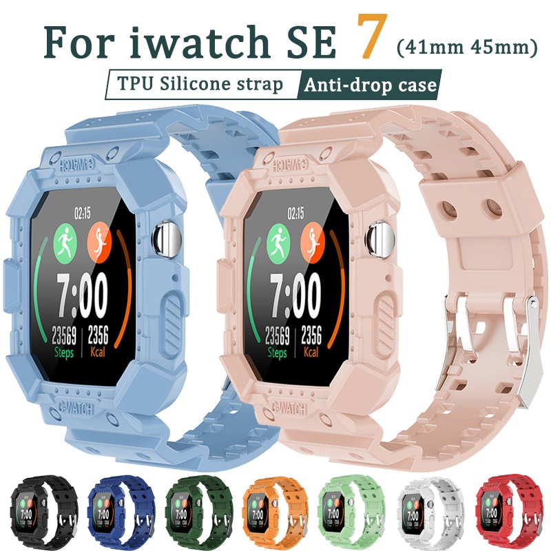 錶殼錶帶適用於Apple Watch7 矽膠適用於 iwatch SE 7 錶帶Apple Watch41毫米 45毫米