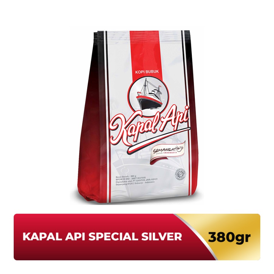 Kopi Kapal Api Silver Kopi Hitam Bubuk Murni 380 Gram