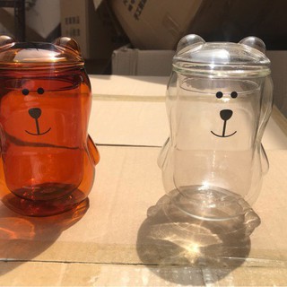 kiko雜貨鋪▶◀❀耐熱玻璃雙層帶蓋小熊杯咖啡杯雙層隔熱玻璃杯滿299出貨