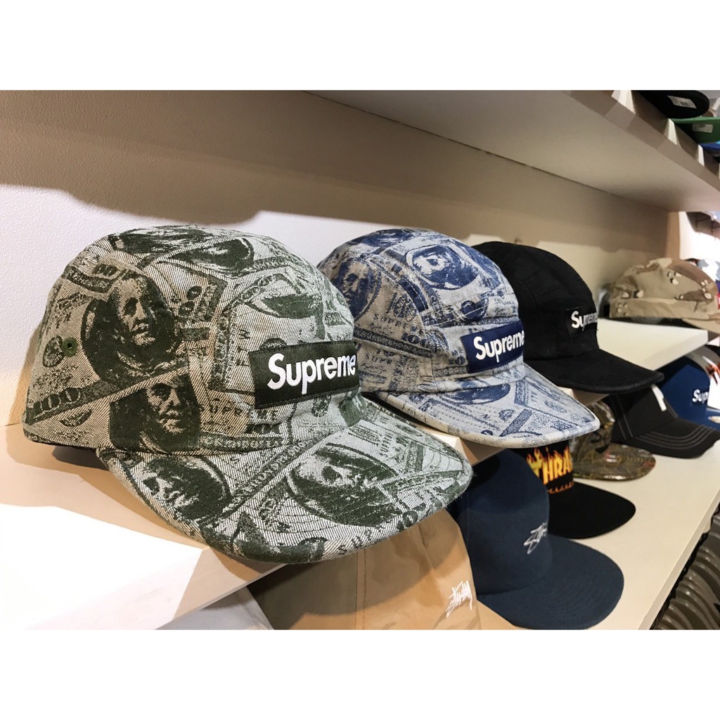 supreme 100 dollar bill camp cap