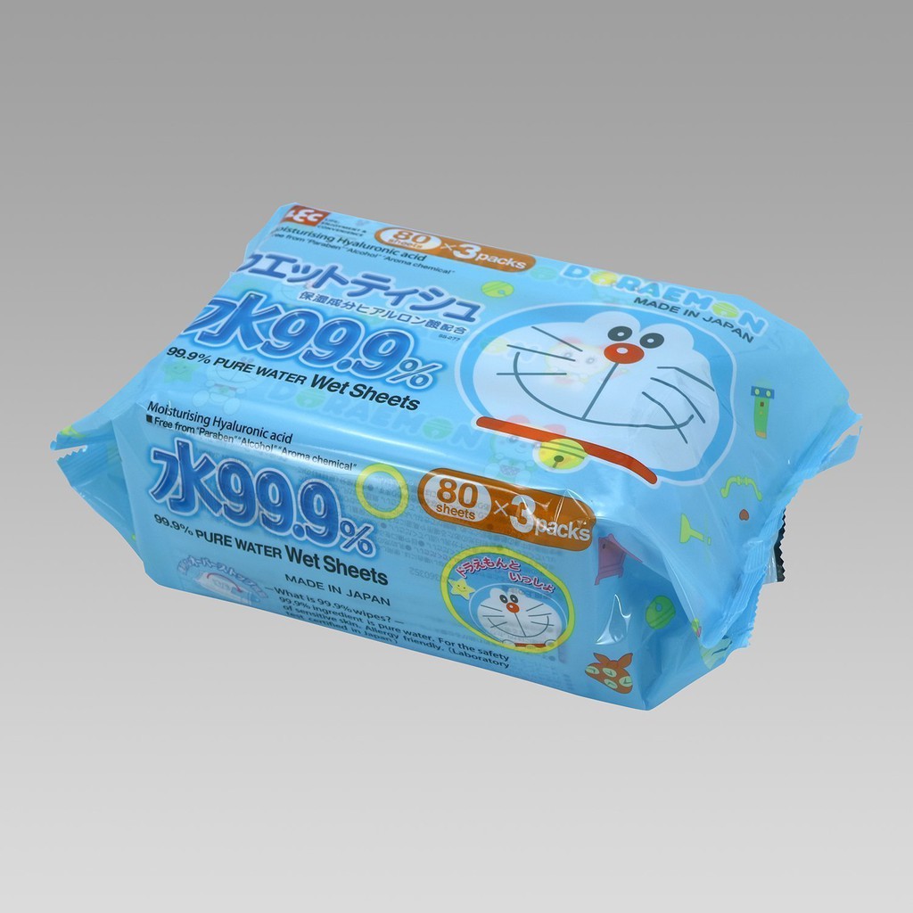 日本 LEC 哆啦A夢 濕紙巾 80枚入×3個   (袋子裝 無塑膠盒)