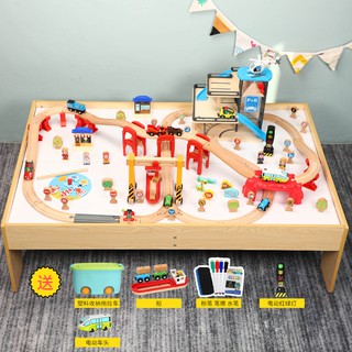 嬰兒兒童玩具❂❃◕大型兒童木質小火車軌道車套裝磁性電動車男孩積木玩具桌2-5-7歲11