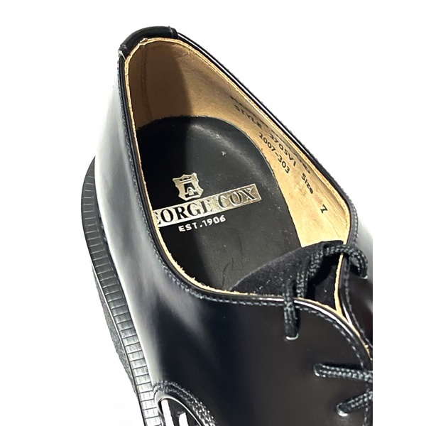 英國George Cox - 3705 VI Creeper Gibson 尖頭厚底鞋- 黑皮黑麂皮白線 