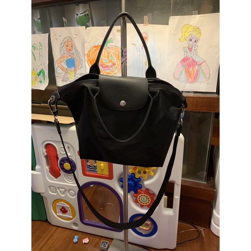 正品 黑色 二手 LONGCHAMP Le Pliage Neo 短把 側背 手提水餃包