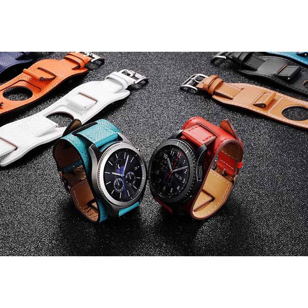 適用於Samsung Gear S3 22mm通用錶帶 手鐲款 腕帶 華為GT 2 真皮單圈錶帶/三星表帶 通用
