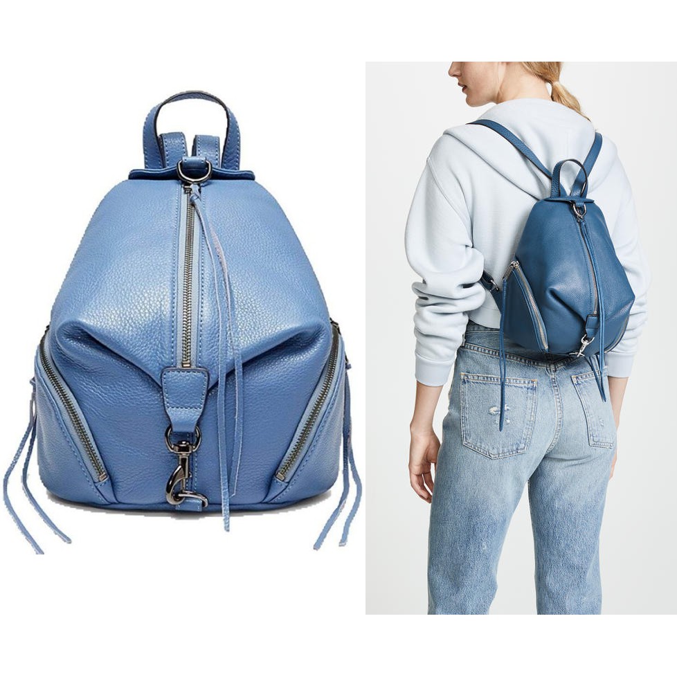 全新 Rebecca Minkoff 美國正品 Medium Julian Backpack 天藍色 銀釦流蘇牛皮後背包