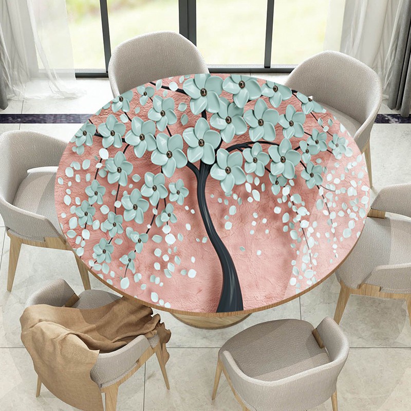 圓桌桌布3D立體防水防燙酒店餐廳臺布客廳免洗pvc塑料圓形桌布