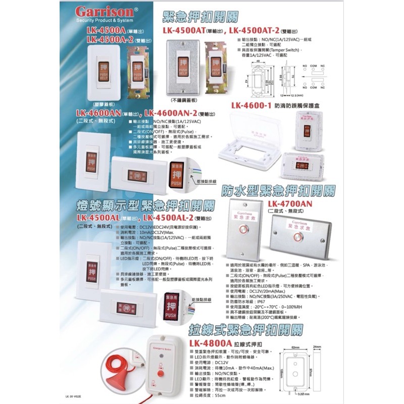 Garrison緊急押扣LK-4500A/LK-4600AN/LK-4700AN/LK-4800A/LK-4500AL