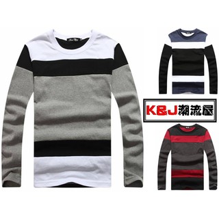 ★K&J★橫條剪接配色設計長T 3色 現+預【95019】