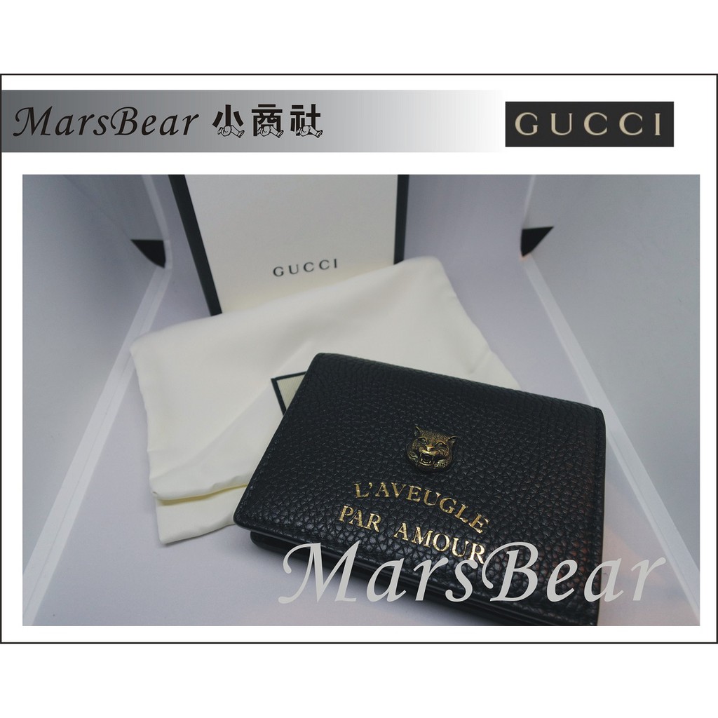 『MarsBear-精品區』Gucci 虎頭牛皮時尚黑短夾/正品/8,900元/情人節/尾牙