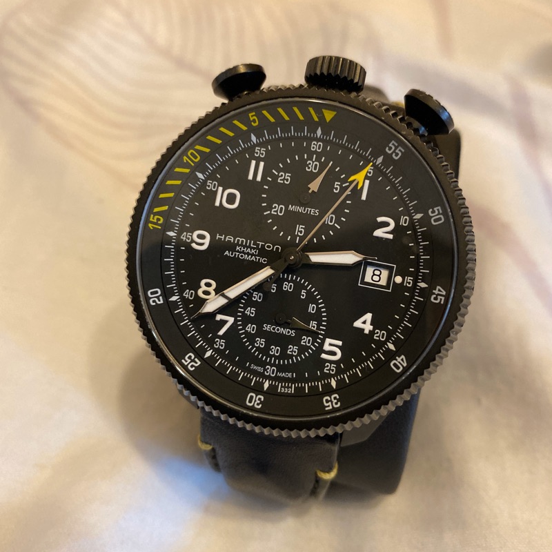 Hamilton 漢米爾頓 卡其黑鷹轟炸自動計時腕錶-黑/46.5mm