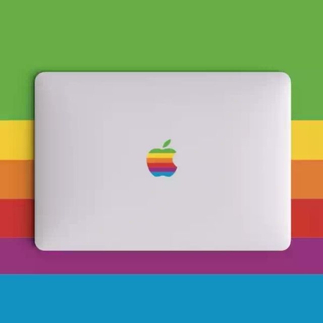 Macbook Air Pro 經典 蘋果 彩虹 專用貼紙 舊款亮燈 新款不亮燈