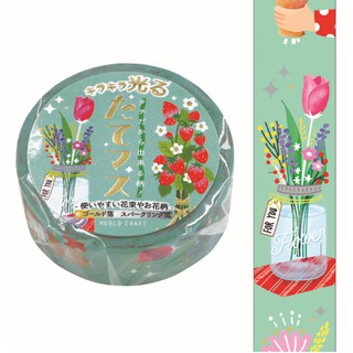 日本進口 World craft 箔押系列 15mm x5m和紙膠帶 TMKR15-002 Flowers 花朵