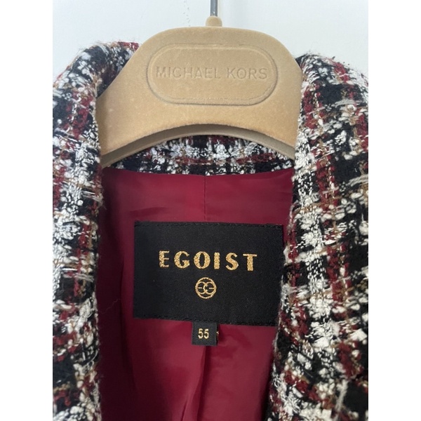 EGOIST 中長版外套 紅黑編織 小香風