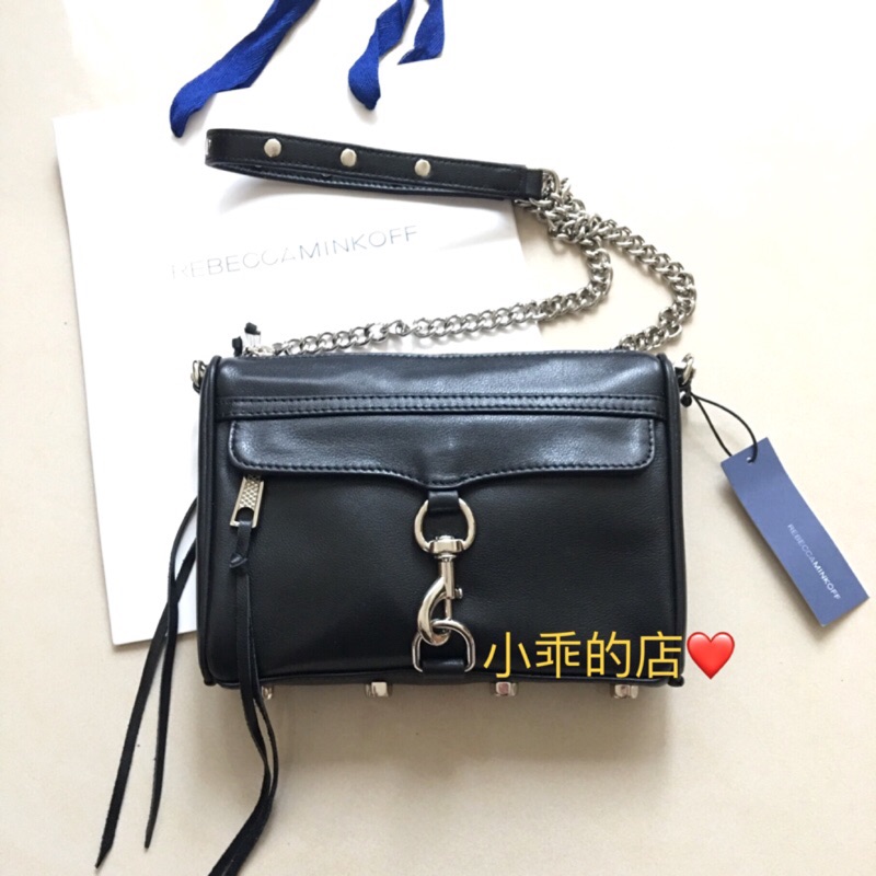 正品💕美國Rebecca Minkoff mini mac黑色銀鏈肩揹側揹包 最新款黑內裏 全新真品 附專櫃紙袋