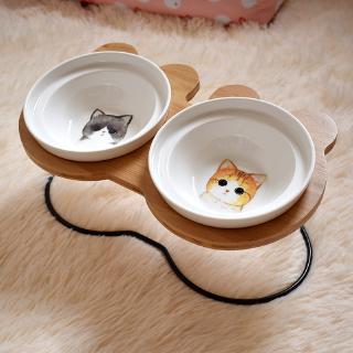 寵物餵食器 貓碗斜口雙碗陶瓷可愛高腳貓食盆保護頸椎貓糧盆寵物狗碗貓盆用品