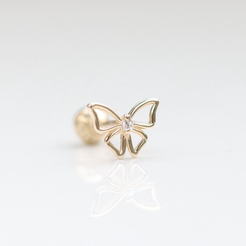 14K Hollowed-out Butterfly Piercing 金簍空蝴蝶鎖珠耳環 (單個)