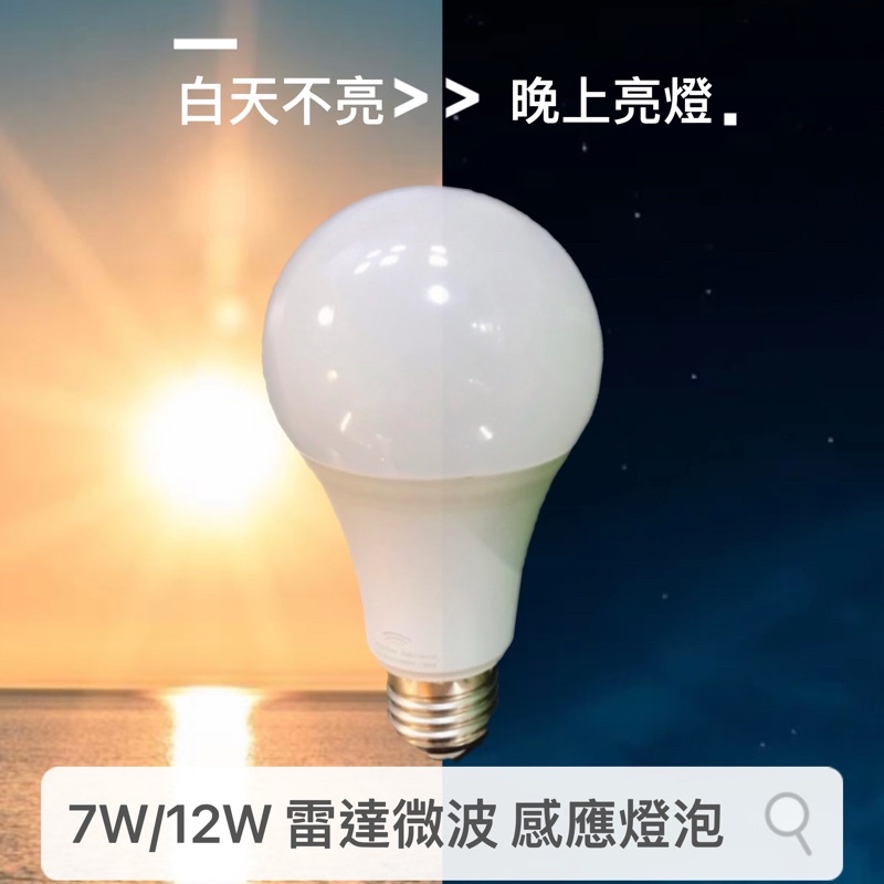LED 7W/12W 人體感應/微波雷達燈泡 白光 (免施工 換上燈泡即可使用 ) 全電壓AC85V~265V
