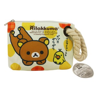 卡漫城 - 懶懶熊 麻繩 化妝包 黃點點 大容量 ㊣版 Rilakkuma 拉拉熊 拉鍊 筆袋 收納 萬用包 鉛筆盒