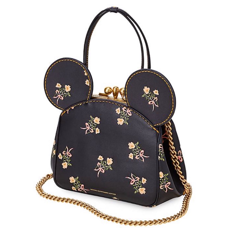Disney&amp;COACH 聯名款-花卉 黑色手拿包 肩背包 斜背包 鏈條包