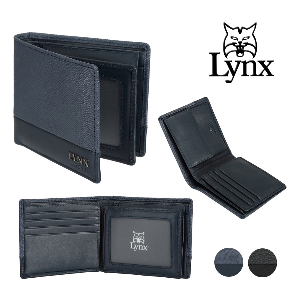 【Lynx】美國山貓進口牛皮十字紋零錢袋短夾男夾錢包-藍色 LY16-2113-39