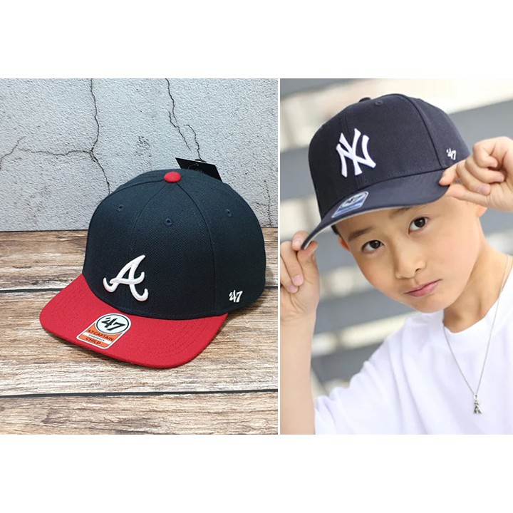 蝦拼殿 47brand 小童帽1歲半~5歲 MLB亞特蘭大勇士 基本款丈青紅色主場配色 SNAPBACK 可調式棒球帽