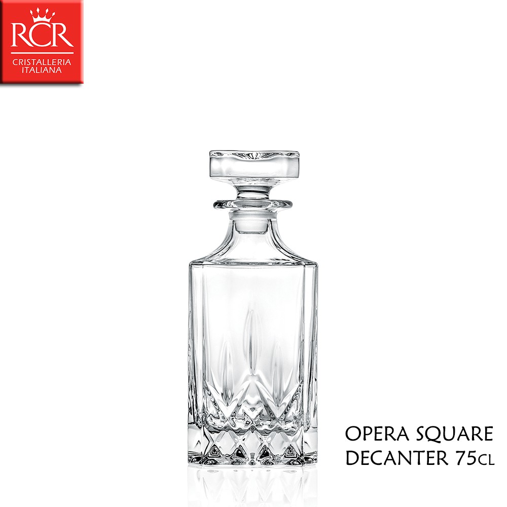 【義大利RCR】Opera 方形水晶雕花酒瓶 750mL 酒樽 酒器 酒瓶 床頭瓶 水晶玻璃