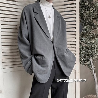 西裝外套 M-2XL 男士正裝 經典款 灰色夾克 一粒單排釦 寬鬆 帥氣 休閒簡約外套男