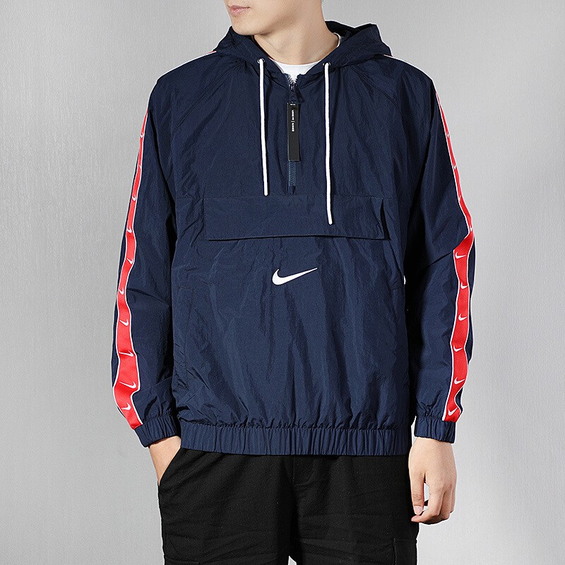 【吉米.tw】現貨 Nike 美國配色 NSW Swoosh 風衣外套 連帽 衝鋒衣 藍色 深藍 Cd0420 A-1