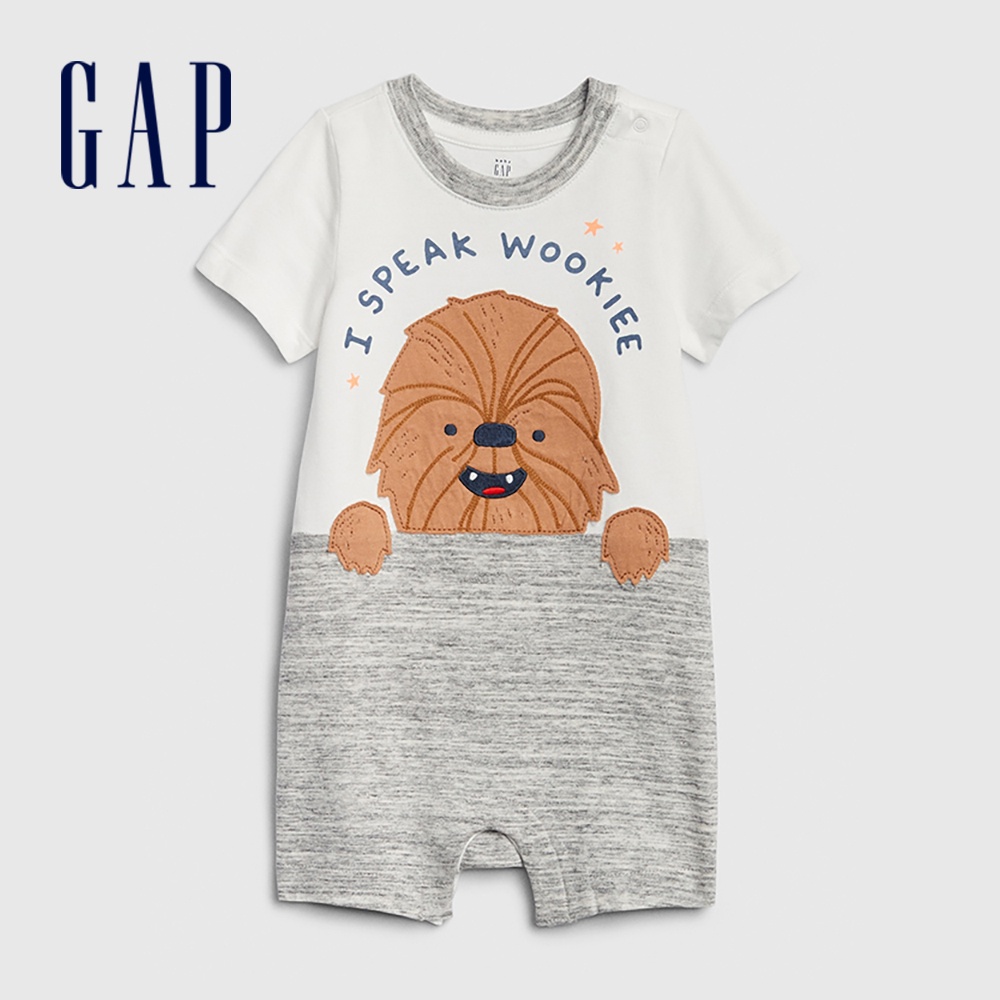 Gap 嬰兒裝 童趣印花短袖包屁衣-米白(577033)