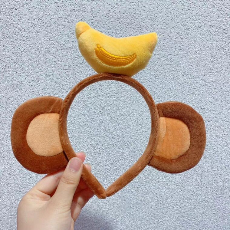 卡通毛絨可愛猴子耳朵髮箍頭箍香蕉猴子頭扣遊樂園派對裝飾髮卡