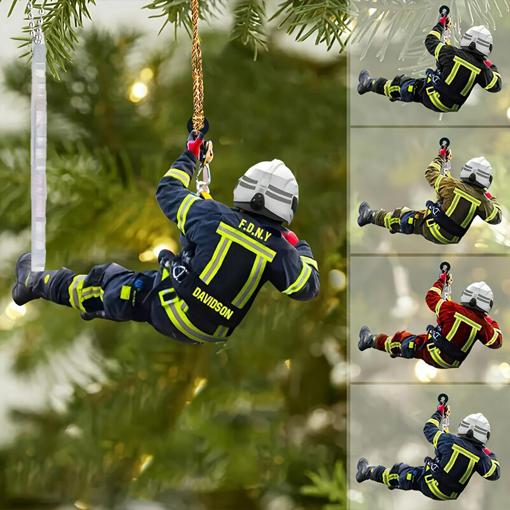 1 件裝消防員裝飾品聖誕樹汽車後視鏡懸掛吊墜,亞克力消防員制服聖誕裝飾品裝飾品