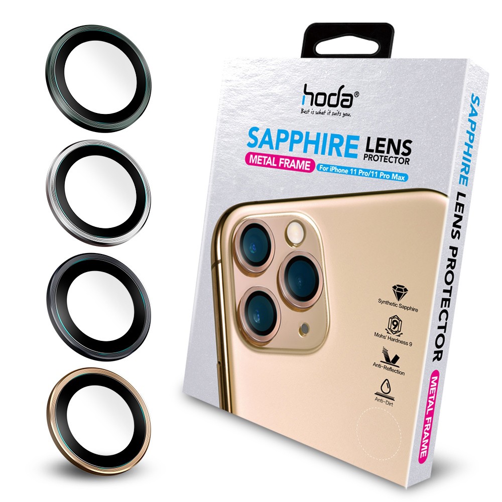 hoda【iPhone 11 Pro/11 Pro Max】藍寶石金屬框鏡頭保護貼 - 原色款(贈PET鏡頭座貼)